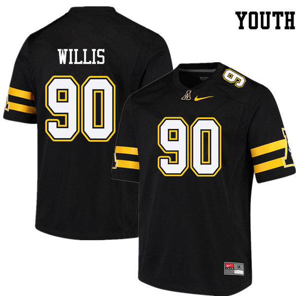 Youth #90 Chris Willis Appalachian State Mountaineers College Football Jerseys Sale-Black - Click Image to Close